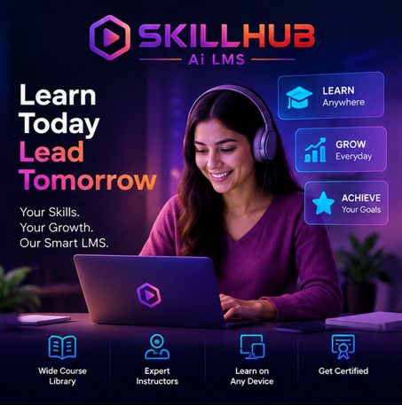 Learner with headphones studying on a laptop